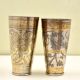 Handmade Golden Brass Floral Design Engraved Lassi Glass - Pack of 2